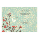 Vintage flowers + blue damask wedding rsvp reply invitation