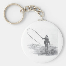Vintage Fly Fishing Art Key Chain