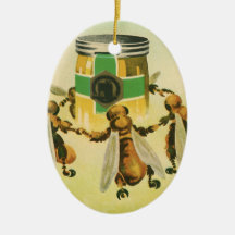 Vintage Food, Organic Honey Bees Dancing Jar Christmas Ornament