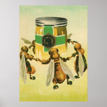 Vintage Food, Organic Honey Bees Dancing Jar Print