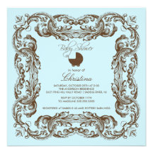Vintage Frame Brown Blue Baby Shower Invitation