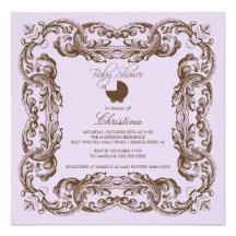 Vintage Frame Brown Lilac Baby Shower Invitation