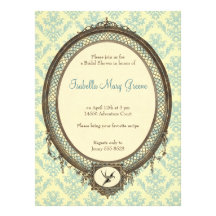 Vintage Frame on Damask Pattern Bridal Shower Custom Announcements