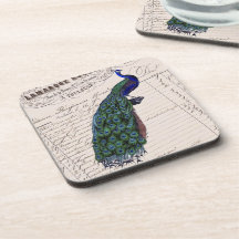 Vintage French Chic Blue Peacock Coasters