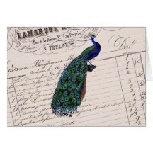 Vintage French Chic Blue Peacock Greeting Card
