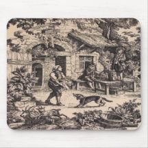 Vintage French Country Toile Black Mousepad