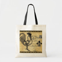 Vintage French Rooster On Burlap Canvas Bags