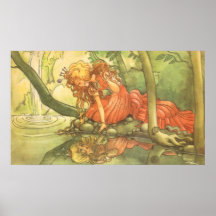 Vintage Frog Prince; Princess and Her Reflection Print