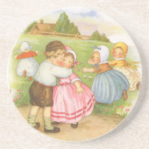 Vintage Georgie Porgie Mother Goose Nursery Rhyme Beverage Coasters
