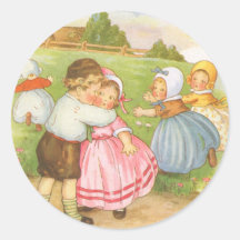 Vintage Georgie Porgie Mother Goose Nursery Rhyme Round Sticker