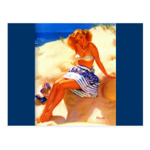 Vintage Gil Elvgren Beach Summer Pin up Girl Post Cards