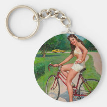 Vintage Gil Elvgren Bicycle Cyclist Pin up Girl Key Chain