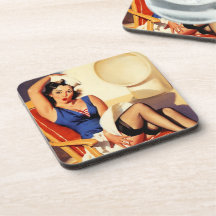 Vintage Gil Elvgren Cruise Ship Pinup Girl Beverage Coasters
