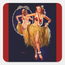 Vintage Gil Elvgren Hula Hawaiian Pin UP Girl Sticker