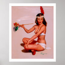 Vintage Gil Elvgren Pin Up Girl Smoking Peace Pipe Print