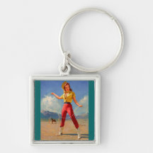 Vintage Gil Elvgren Ranch Western Pin up girl Keychain