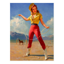 Vintage Gil Elvgren Ranch Western Pin up girl Post Card