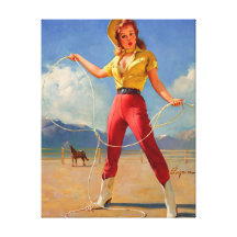 Vintage Gil Elvgren Ranch Western Pinup girl Canvas Print