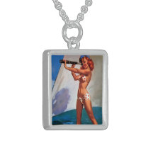 Vintage Gil Elvgren Sail Boat Sailing Pin UP Girl Necklace