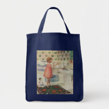 Vintage Girl, Child Doing Laundry Hanging Clothes Bags