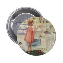 Vintage Girl, Child Doing Laundry Hanging Clothes Pinback Buttons