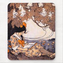 Vintage Girl Reading Under a Tree Mousepad