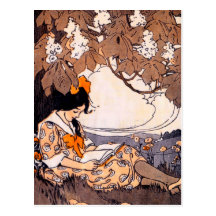 Vintage Girl Reading Under a Tree Post Cards