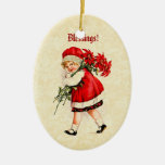 Vintage Girl with Christmas Poinsettias Christmas Tree Ornament