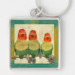 Vintage Golden Love Birds Keychain