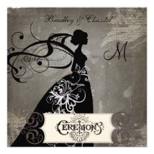 Vintage Gray Silhouette Bride Wedding Invite