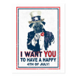 Vintage Grunge Uncle Sam Pug 4th of July Post Cards