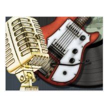 Vintage Guitar and Microphone Postcard