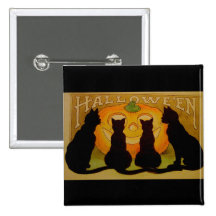 Vintage Halloween Cats and Jack O'Lantern Pinback Button