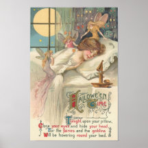 Vintage Halloween Fairies Poster