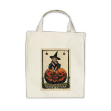 Vintage Halloween Girl on Jack o'Lantern Bag