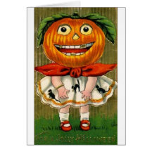 Vintage Halloween Pumpkin Head Girl Greeting Cards