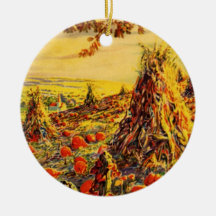 Vintage Halloween Pumpkin Patch with Haystacks Christmas Ornaments