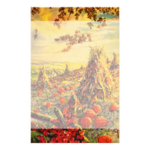 Vintage Halloween Pumpkin Patch with Haystacks Stationery