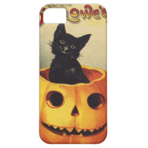 Vintage Halloween Smiling Cute Black Cat Pumpkin iPhone 5 Case