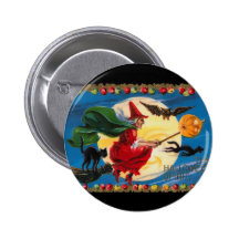 Vintage Halloween Spirit Witch Button