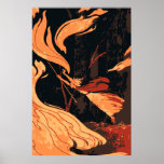 Vintage Halloween Witch, Fire and Flames in Forest Poster