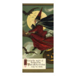 Vintage Halloween Witch Riding a Broom and Moon Custom Rack Cards