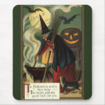 Vintage Halloween Witch Stirring Magic Cauldron Mousepads