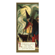 Vintage Halloween Witch Stirring Magic Cauldron Rack Cards