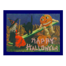 Vintage Happy Halloween Play Time Post Card