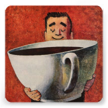 Vintage Happy Man Drinking Giant Cup of Coffee Invite