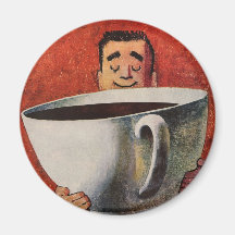 Vintage Happy Man Drinking Giant Cup of Coffee Magnet
