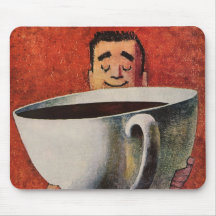 Vintage Happy Man Drinking Giant Cup of Coffee Mouse Pad