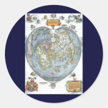 Vintage Heart Shaped Antique World Map Peter Apian Round Sticker