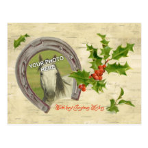 Vintage Horseshoe w/Holly Leaves & Berries Frame Postcard
